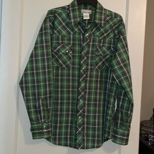 Wrancher by Wrangler long sleeve, snap button plaid western shirt